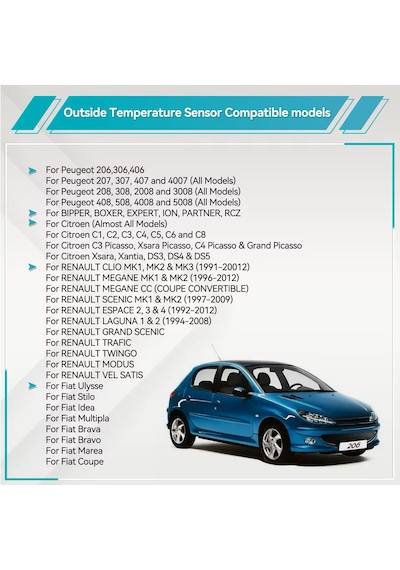 Renault Clio Megane Scenic Escape 2,3,4 Laguna 1,2 Trafic Twingo Modus Vel Satis Dış Isı Sensörü Sıcaklık Hava Sensörü Sıcaklık Sensörü