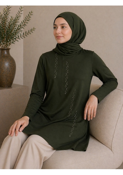 Mutlu City Orta Taş Ve Üzeri Anne Penye Tunik 30643 Haki