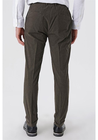 İmza Koyu Vizon Çizgili Armürlü % 100 Pamuk Yan Cep Slim Fit Dar Kesim Casual Pantolon 1003230159-koyu Vizon Koyu Vizon