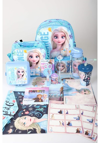 X Dekomus Lisanslı Elsa Frozen Full Kırtasiye Seti Anaokul,beslenme Ve Kalem Çantası,beslenme Kabı,matara,beslenme Örtüsü Altın