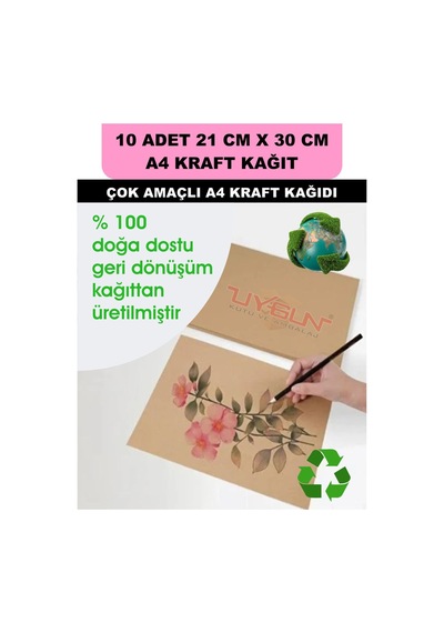 10 Adet A4 Kraft Kağıt 21x30 100 Gr. Yazıcı Uyumlu, Vintage Resim Kağıdı, Çocuk Etkinlik Kağıdı