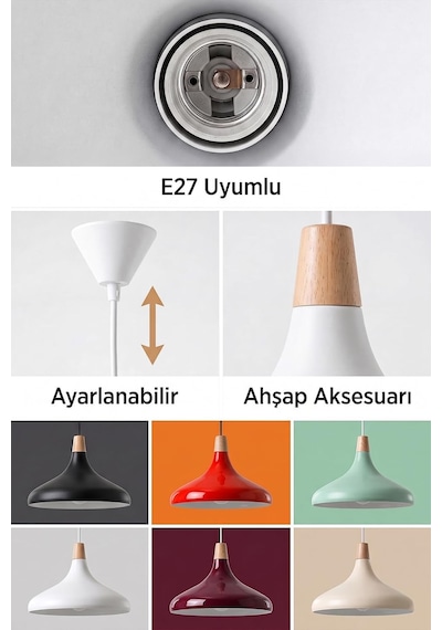 Nova Ahşap Sarkıt Avize, Bohem Tavan Lambası Ve Salon Oturma Odası Aydınlatması - Bordo - 35 Cm Modern Dekorat Çok Renkli