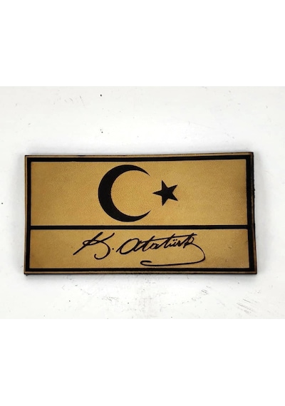 Bayrak Kemal Atatürk İmzalı Deri Peç - Arma - Askeri Patch Çok Renkli