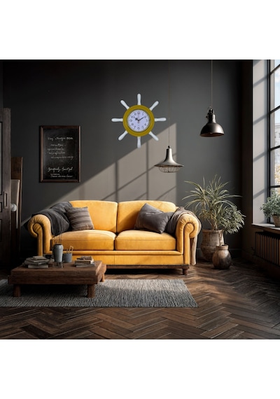 Sarı Modern Kavelalı Dümen Duvar Saati Pl-d3701y