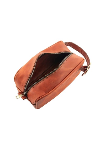 Twingold Kişiye Özel Deri Dopp Kit Kişisel Bakım Ve Seyehat Çantası - Tobacco Çok Renkli