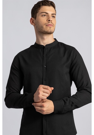 Tudors Slim Fit Dar Kesim Hakim Yaka Erkek Gömlek-22418 Siyah