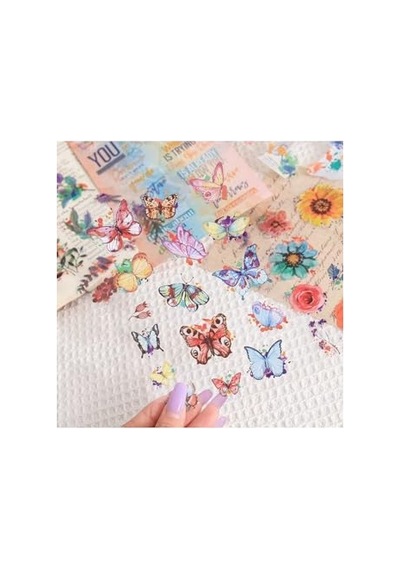 Kolbi Craft 4 Sayfa 60 Adet Şeffaf Pembe Kelebek Çiçek Sticker Bullet Journal Scrapbook Laptop Ajanda Planlayıcı Abanoz