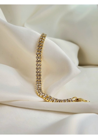 İki Sıralı Kristal Su Yolu Altın Kaplama Gold Renk Bileklk Gold