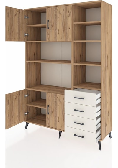Hyperion Dolap 9 Raflı 4 Çekmeceli 4 Kapaklı 132x44x195 Çam-ç... Çam