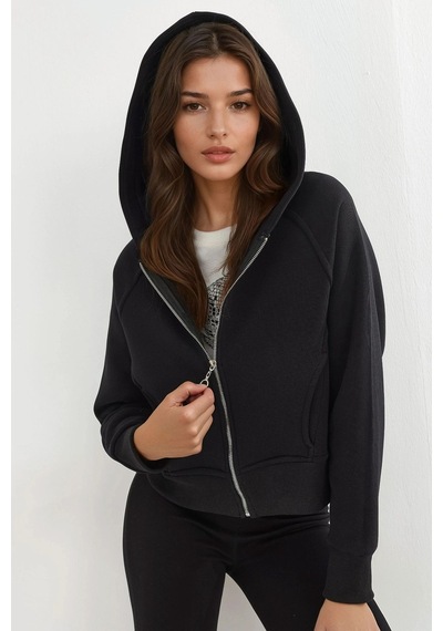Hiccup Rahat Kesim Kapüşonlu Fermuarlı Hoodie Siyah