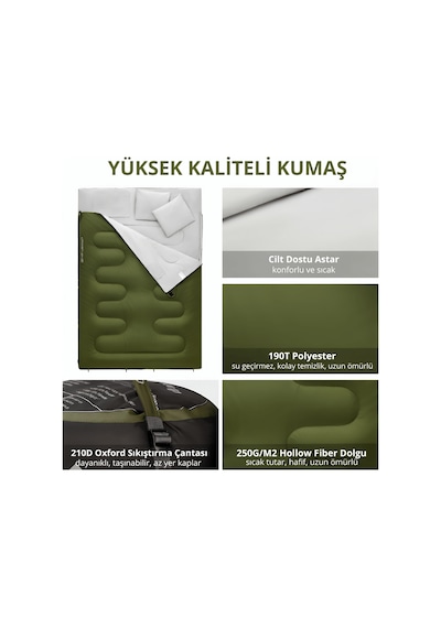 Kingcamp Oxygen 250-d Çift Kişilik Yastıklı Uyku Tulumu Olive Yeşil