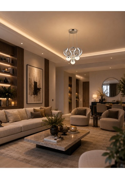 Stella 4 Top Krom Led Sarkıt Avize,3 Renk Yanabilen Modern Avize,salon Led Avize