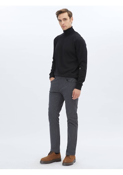 Antrasit Dokuma Slim Fit Casual Pamuk Karışımlı Pantolon Antrasit