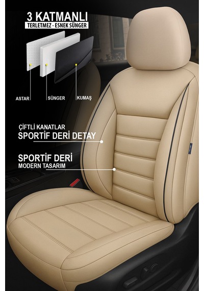Jet Deri Üniversal Ticari Oto Koltuk Kılıfı Doblo-caddy-berlingo-dokker-courier-kangoo Bej