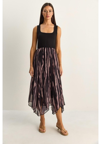 Shade Kadın Crop Tişört Detaylı Astarlı Askılı Şifon Midi Elbise 6135 60286113 - Siyah