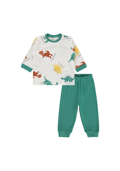 Civil Baby Dinozor Baskılı 6-18 Ay Pijama Takımı - Yeşil Koyu Yeşil