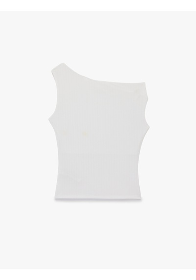Koton Regular Fit Asimetrik Yaka Metal Aksesuarlı Kolsuz Bluz Beyaz 6sak10381ek