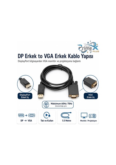 Primex Px-1256 1.5 Metre Displayport To Vga Kablo, Dp Erkek To Vga Erkek Çevirici Kablo, Displayport Bilgisayar Laptop Ekran Kartından Vga Monitöre Gö Primex Px-1256 1.5 Metre Displayport To Vga Kablo, Dp Erkek To Vga Erkek Çevirici Kablo, Displayport Bilgisayar Laptop Ekran Kartından Vga Monitöre Gö