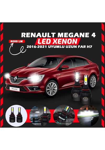 Renault Megane 4 2016-2021 Uzun Far Uyumlu Şimşek Etkili Led Xenon Light Series H7