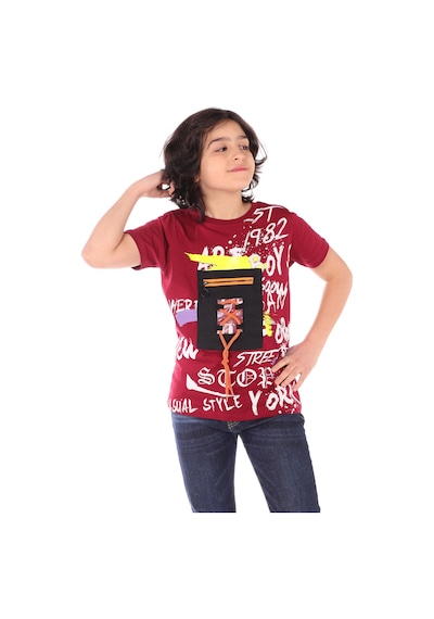 Toontoy Kids Toontoy Erkek Çocuk Armalı Önü Yazı Baskılı Tişört Bordo