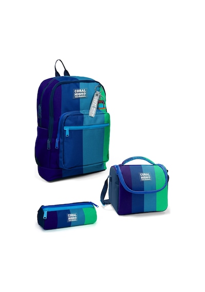 Coral High Kids Renkli Çizgili 3 Lü Okul Çanta Seti Set0123781 Lacivert - Yeşil