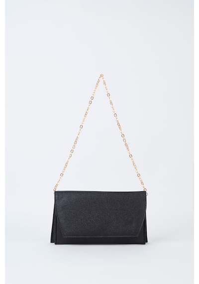Vivaq Kadın Siyah Simli Zarf Tasarım 2 Bölmeli Mini Zincir Askılı Çıt Çıt Kapama Clutch Ve El Çantası