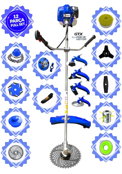 Prowackers German Wkr-7700 Hero Yan Tipi Benzinli Ot Çalı Çim Biçme Tırpanı+ 12 Pcs Komple Tam Setli