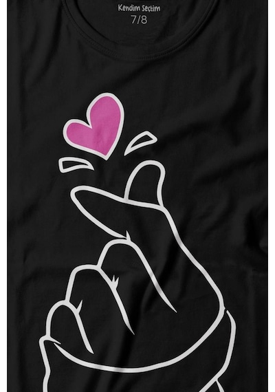 Kendim Seçtim Seni Seviyorum Kore El İşareti Minimal Baskılı Tişört Çocuk T-shirt 001