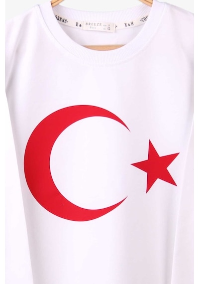 Breeze Türk Bayraklı Çocuk Uzun Kollu Tişört Kırmızı(6-12 Yaş)