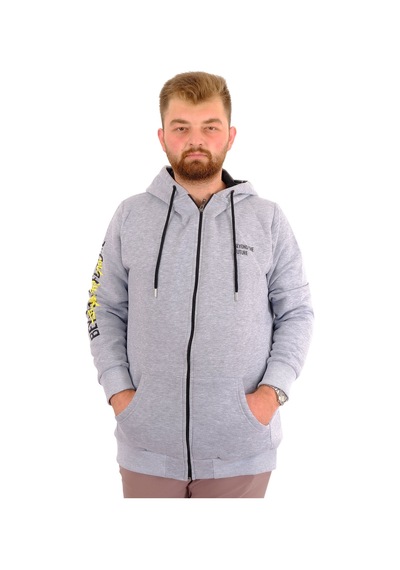 Mode Xl Erkek Büyük Beden Fermuarlı Kapüşonlu Sweatshirt Future U24549 Grimelanj Gri Melanj