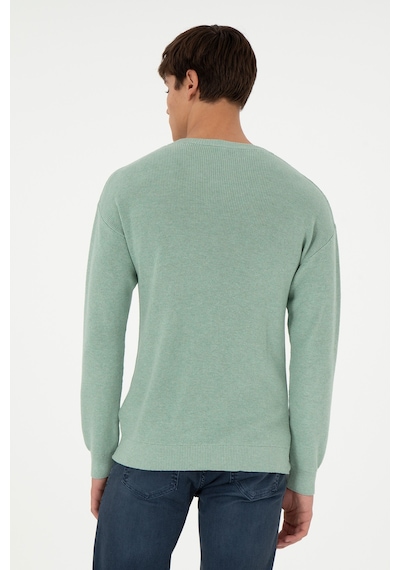 U.S. Polo Assn.  Erkek Regular Fit Bisiklet Yaka Yeşil Melanj Basic Kazak 50298267-VR115