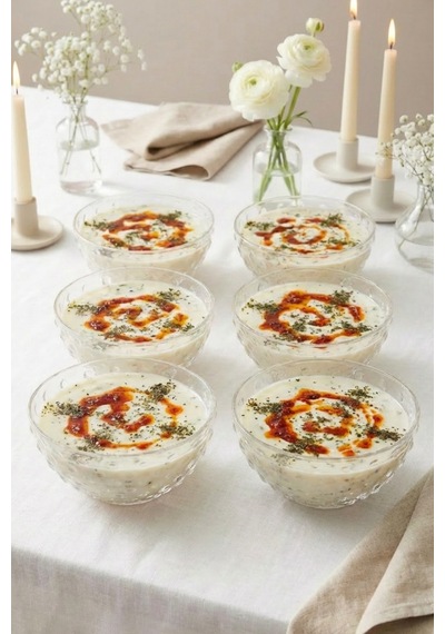 Selen Concept Küme Model Küçük Boy El Yapımı Cam Çorba Kasesi ve Salata Sunumluk 6’lı Set