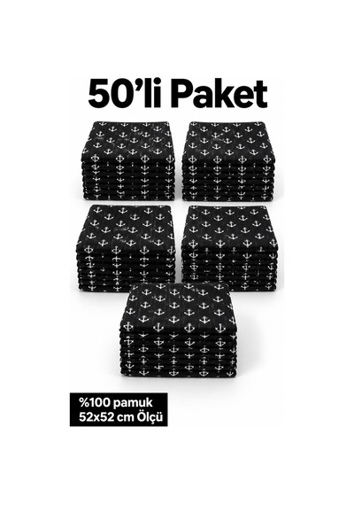 Herşeynota 50 Li Siyah Çapa Desenli Fular Seti %100 Pamuk 52x52 Cm Etkinlik Gösteri Grup Kullanımı Çok Renkli
