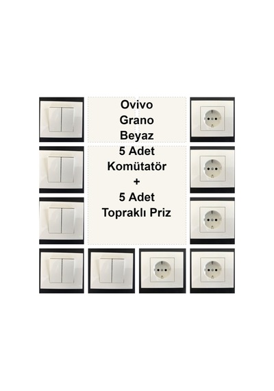 Ovivo Grano Beyaz 5 Adet Komütatör + 5 Adet Topraklı Priz
