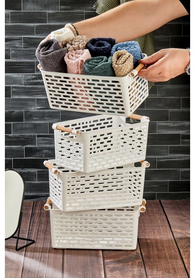 4 Adet Çok Amaçlı Plastik Tutacaklı Organizer Sepet Dolap Içi & Çekmece Düzenleyici Beyaz Plastik Be Diğer