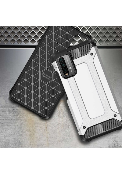 Noktaks - Xiaomi Uyumlu Xiaomi Redmi 9t - Kılıf Çift Katman Zırh Tank Crash Military Kapak - Gri