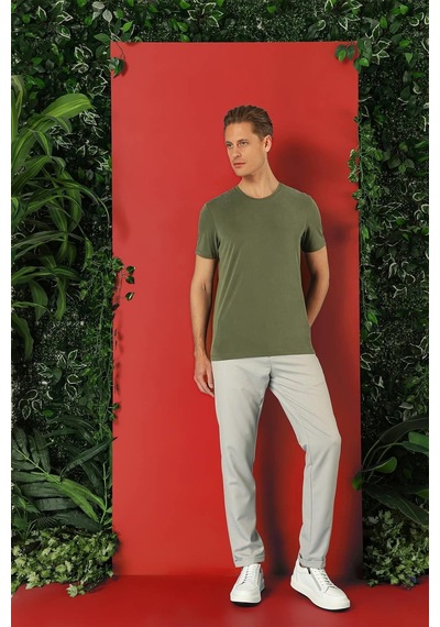 Efor Slim Fit Bisiklet Yaka %100 Pamuk Haki Tişört Ts 878 Haki