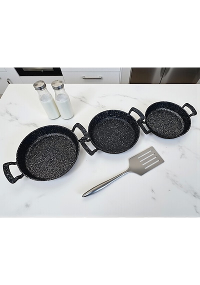 Mybru Döküm Omlet Tava 3'lü Set 18-20-22 Cm Siyah