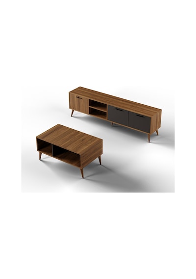 Mezza Set 1581-2070 Exxen 180 CM (AHŞAP AYAKLI) Tv Ünitesi Orta Sehpa Seti Ürgüp-Antrasit Rengi