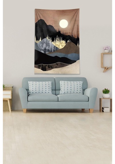 Pelangi Bej Ay Tutulması Leke Tutmaz Kadife Kumaş Duvar Örtüsü Duvar Halısı Tapestry Dwll317, 140 X 140 Çok Renkli