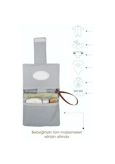 Bebek Alt Açma Bakım Çantası, Anne Bebek Organizeri, Yıkanabilir, Kir Tutmaz, Junior Serisi, Gri Gri