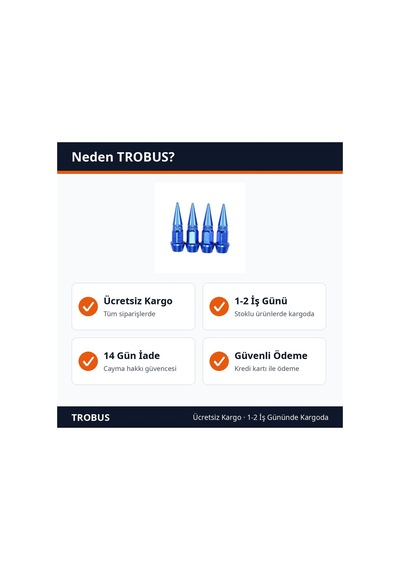 Trobus Alüminyum Sibop Kapağı Sivri Tip 4'lü 45 Mm Mavi
