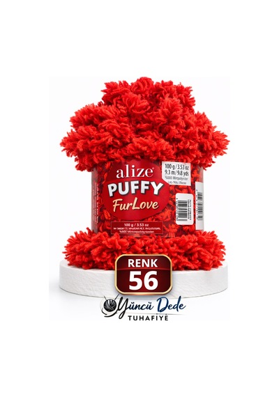 1 Adet Puffy Furlove 56 Kırmızı Elle Örülen Kalpli Yastık Örgü Ipi Kürk Yapılı Puffy