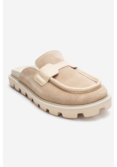 Luvishoes Vela Bej Süet Hakiki Deri Kadın Terlik Bej