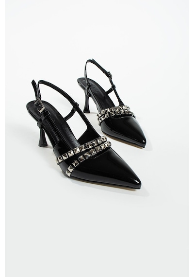 Duxal Shoes Davin Zımbalı Detay Bilek Bağlı Arkası Açık Kadın Klasik Topuklu Ayakkabı Siyah Duxal Shoes Davin Zımbalı Detay Bilek Bağlı Arkası Açık Kadın Klasik Topuklu Ayakkabı Siyah