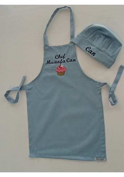Moms And Babies İsimli Cupcake Çocuk Mutfak Etkinlik Ana Okulu Önlüğü Su İtici Leke Tutmaz Kumaş 0- 14 Yaş Mavi
