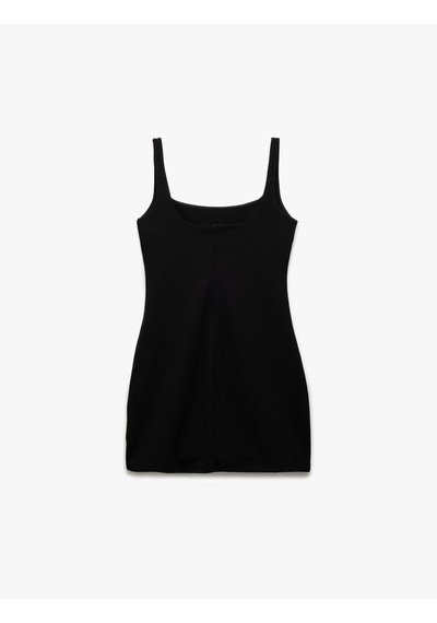 Koton Kolsuz Slim Fit Kare Yaka Askılı Mini Elbise Siyah 5sak80310ek Siyah