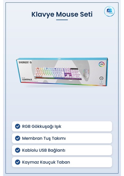 Kablolu Usb Oyuncu Klavye Mouse Seti Beyaz Rgb Işıklı Mekanik His Optik