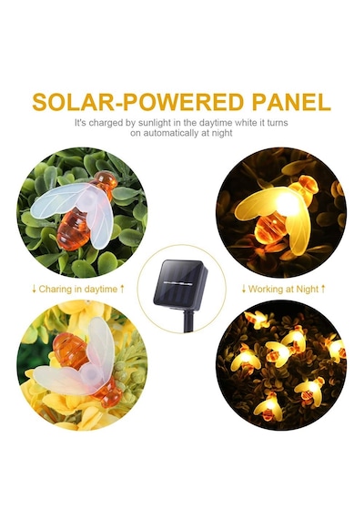 Güneş Enerjili Arı Led Bahçe Işığı - Dekoratif Solar Arı Işık Bahçe, Balkon, Teras Aydınlatması Adet - 1 Adet