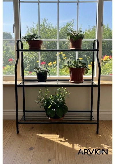 Modern Siyah 3 Katlı Metal Mutfak Ve Dekoratif Saksılık Çiçeklik Dayanıklı Raflı Stand-organizer Siyah